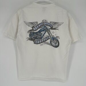 Vintage Y2K Orange County Choppers NY Mens White Graphic Shirt L Fruit of Loom